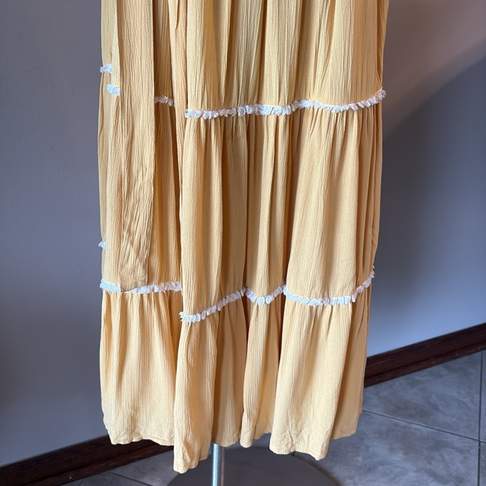 Joie embroidered Tiered boho Midi Sundress side zipper belted yellow size 6 - Picture 5 of 16